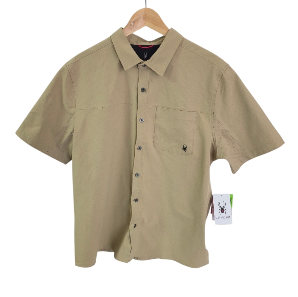 NWT Spyder Men's Flex Pro Web Short Sleeve Shirt Khaki Size Large